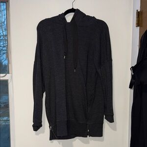 Aerie Black Marl Hoodie with Zipper Accents